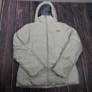The North Face Jacket Womens Large White Hooded Down Puffer Full Zip Warm